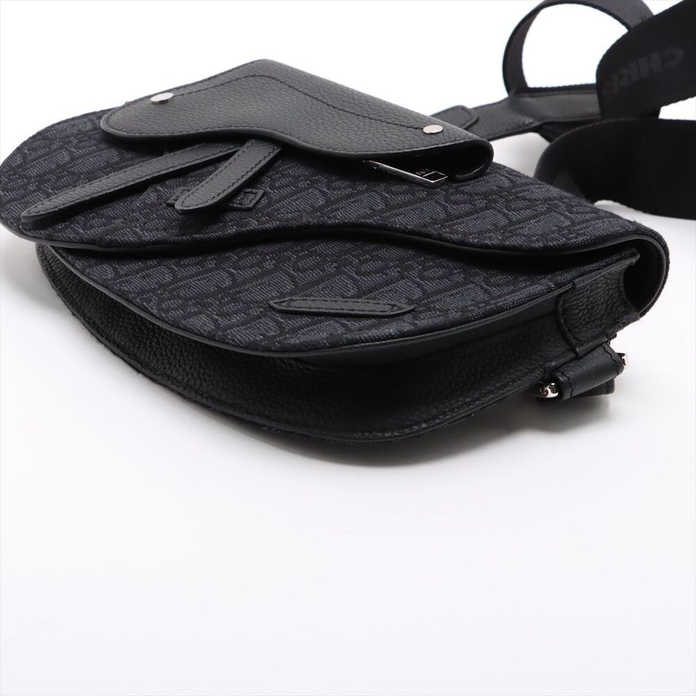 Dior Oblique Saddle Canvas Leather Body Belt Crossbody Bag Black - Picture 3 of 8
